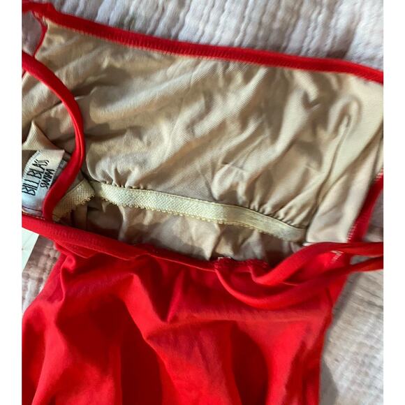 Vintage Bill Blass One Piece Red Swimsuit Women 6 Tank Solid Gold Logo High Cut - Picture 10 of 14